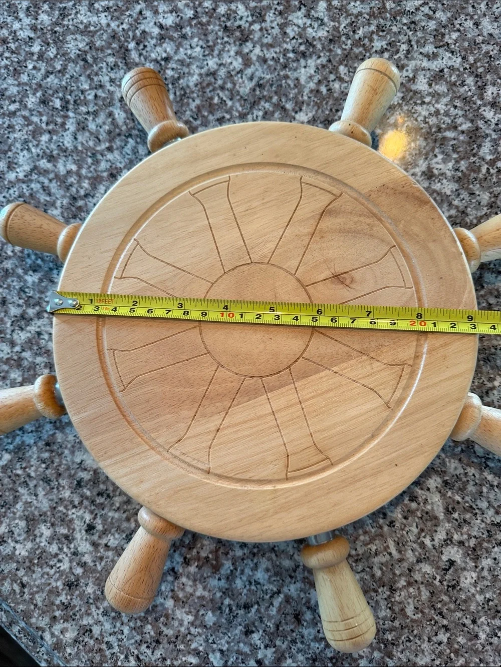 Nautical Ship Wheel Wooden Serving Board with serving utensils- Natural Wood